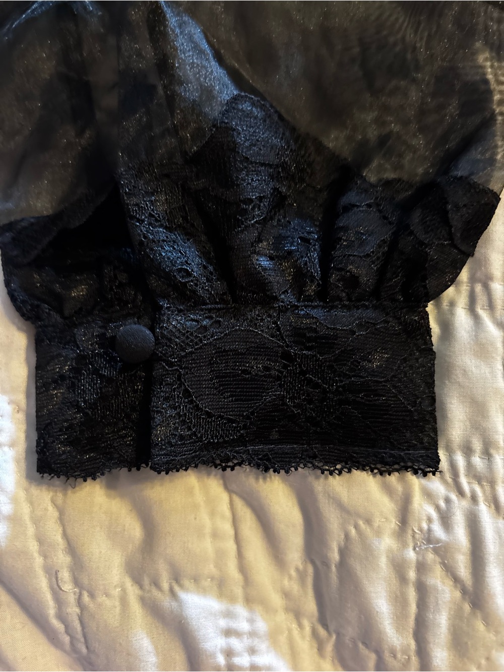 NWT White House Black Market Sheer Organza Lace Trim Blouse Sz 14 Black - Picture 9 of 9